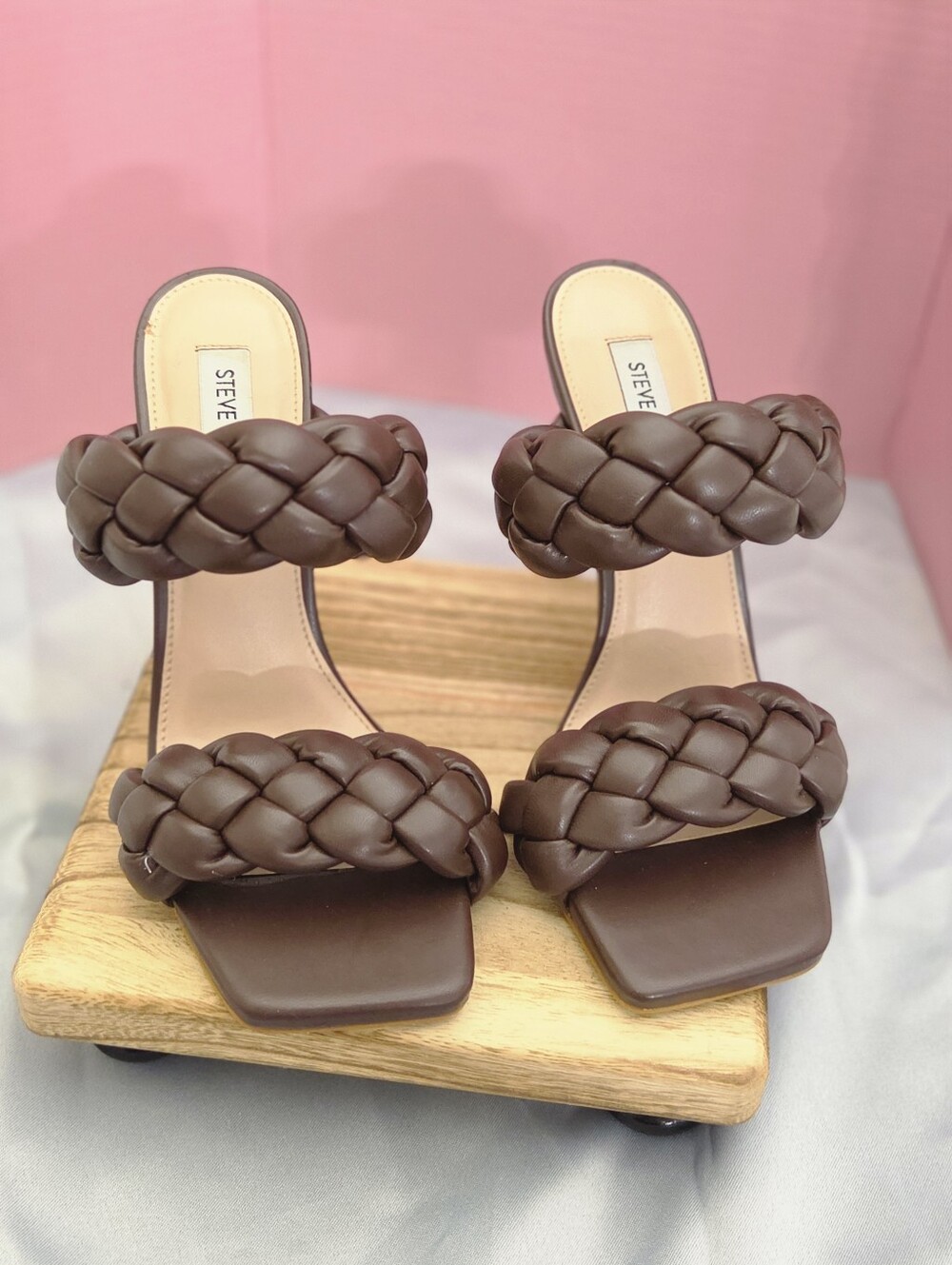 Steve Madden Brown Braided Double-Strap 4” Heels Size 8